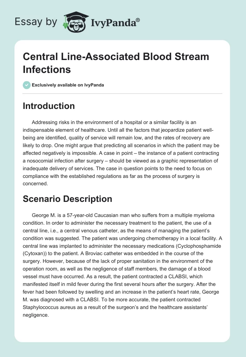 Central Line-Associated Blood Stream Infections. Page 1