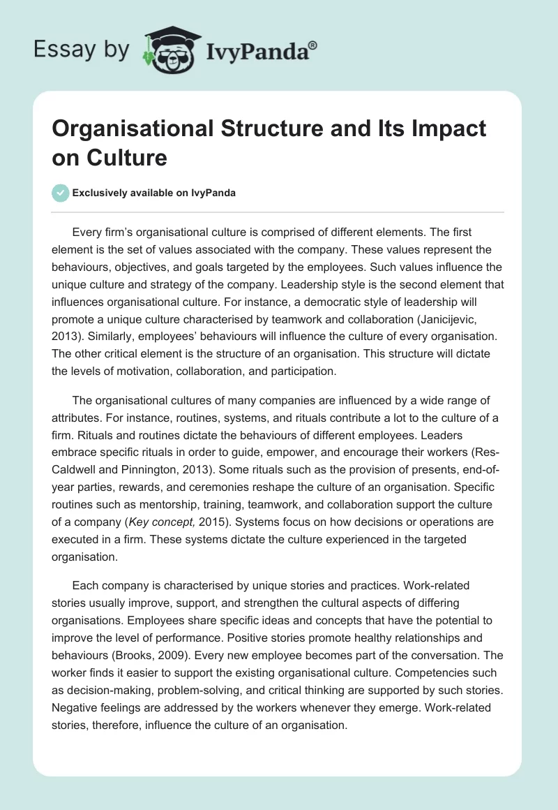Organisational Structure and Its Impact on Culture. Page 1