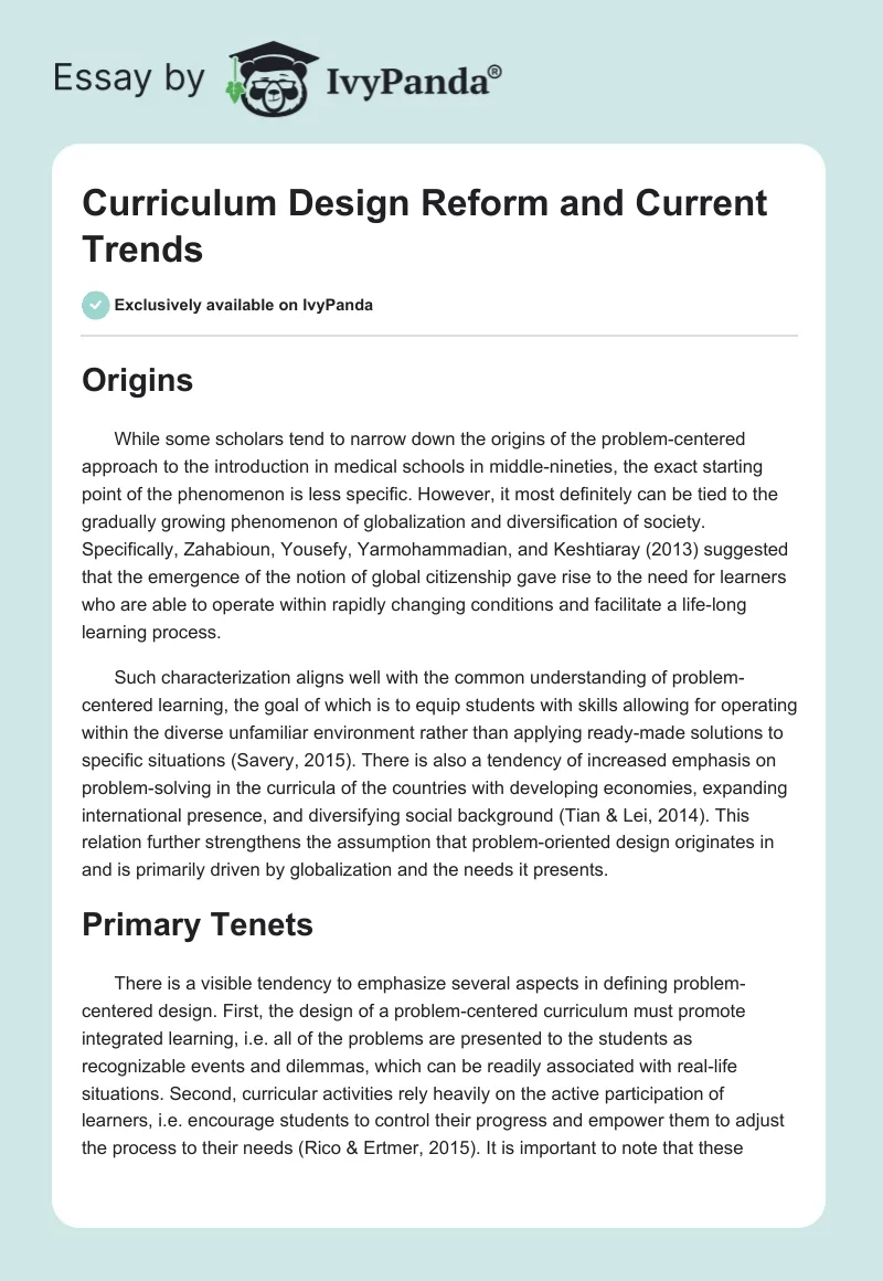 Curriculum Design Reform and Current Trends. Page 1