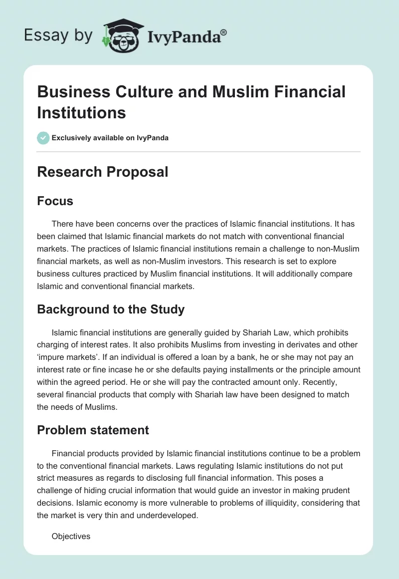 Business Culture and Muslim Financial Institutions. Page 1