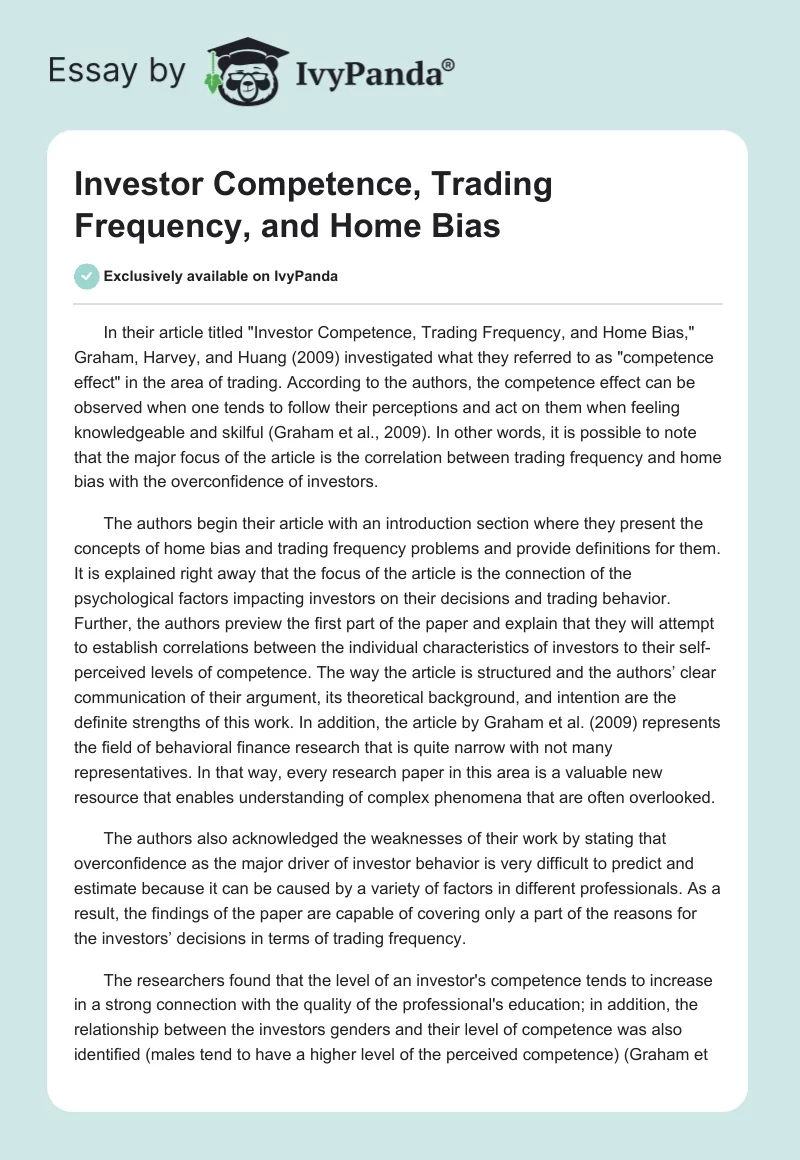 Investor Competence, Trading Frequency, and Home Bias. Page 1