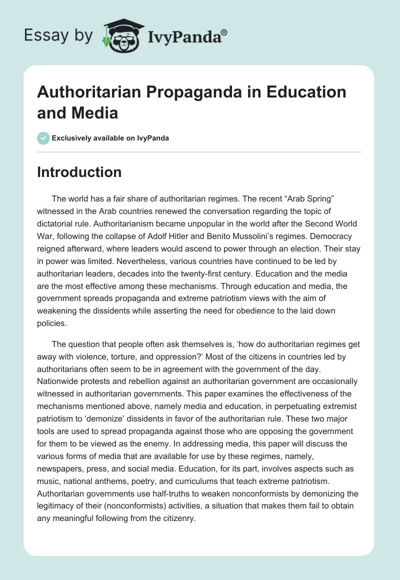 Authoritarian Propaganda in Education and Media. Page 1