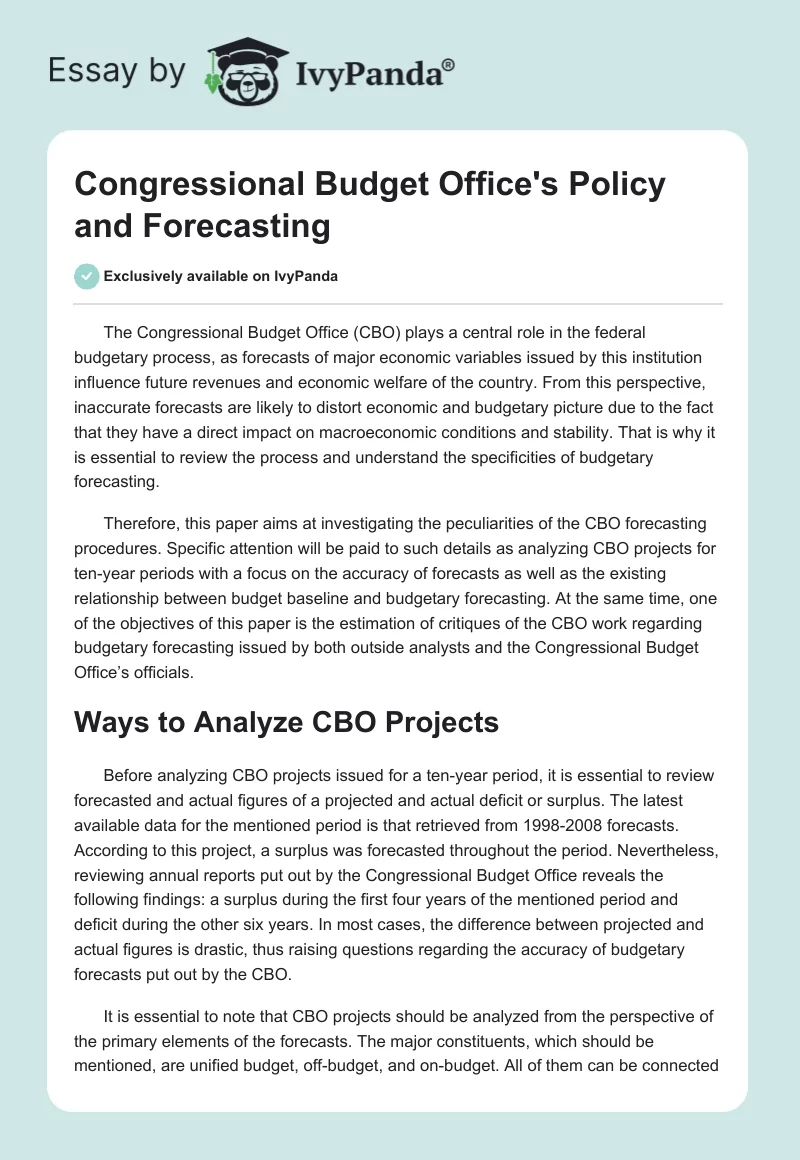 Congressional Budget Office's Policy and Forecasting. Page 1