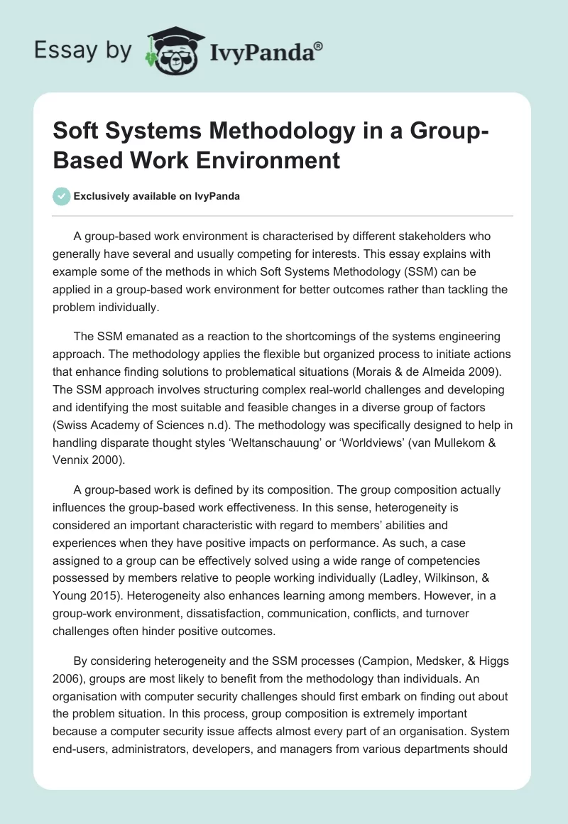 Soft Systems Methodology in a Group-Based Work Environment. Page 1