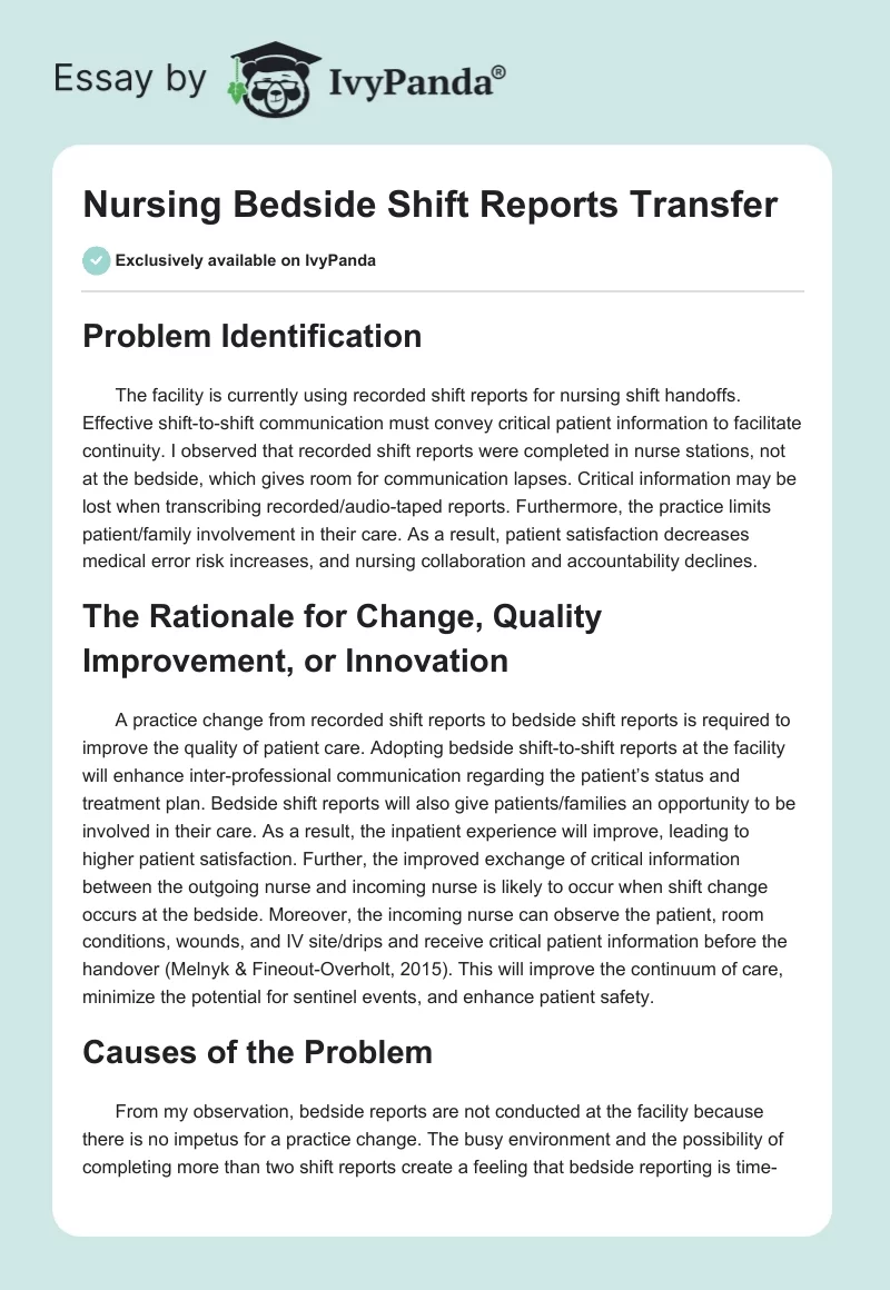 Nursing Bedside Shift Reports Transfer. Page 1