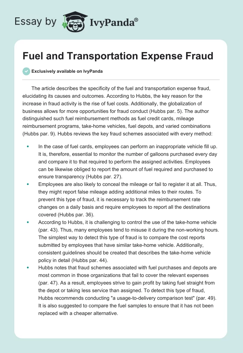 Fuel and Transportation Expense Fraud. Page 1
