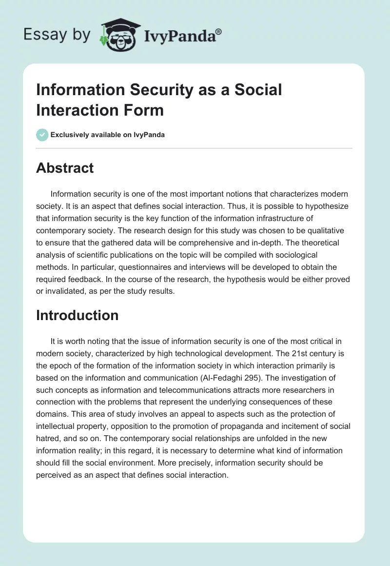 Information Security as a Social Interaction Form. Page 1
