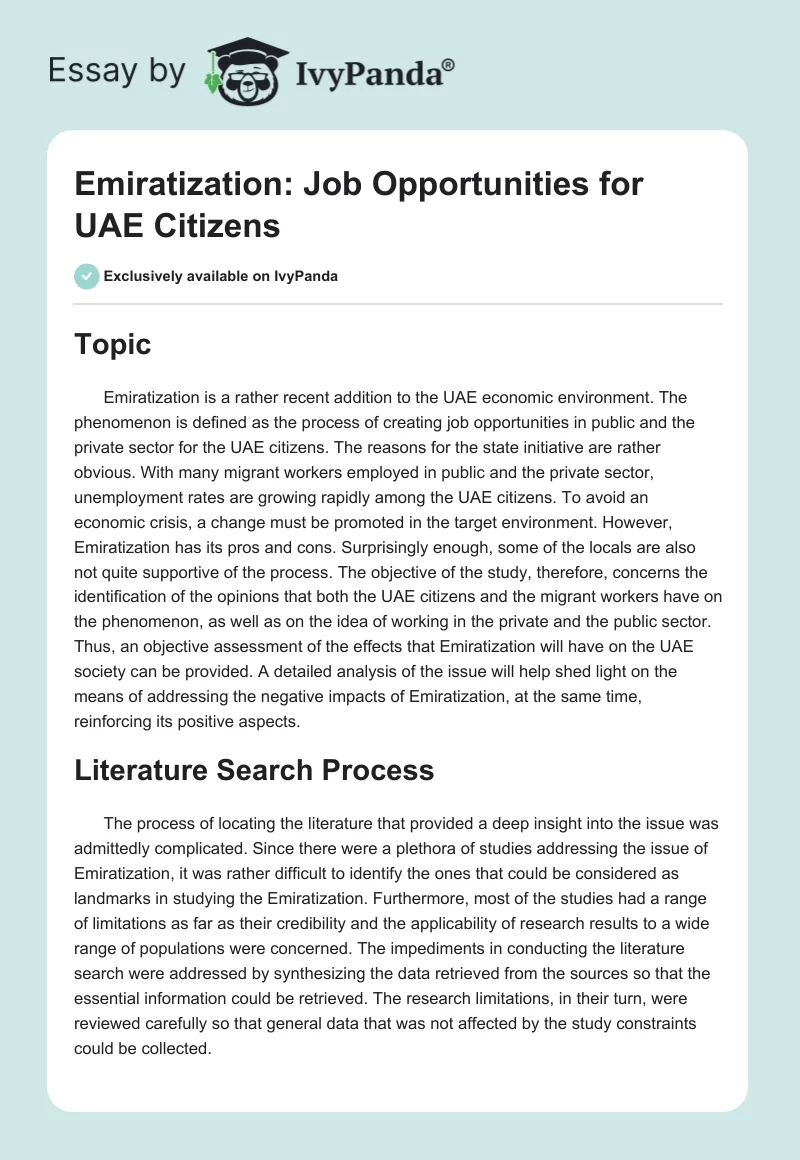 Emiratization: Job Opportunities for UAE Citizens. Page 1