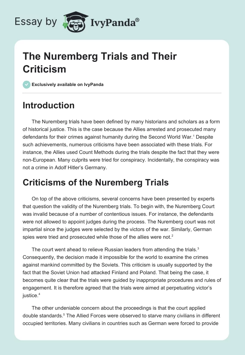The Nuremberg Trials and Their Criticism. Page 1