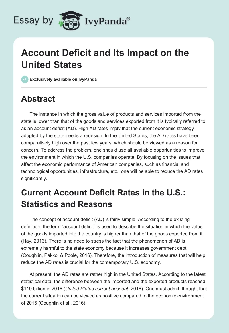 Account Deficit and Its Impact on the United States. Page 1