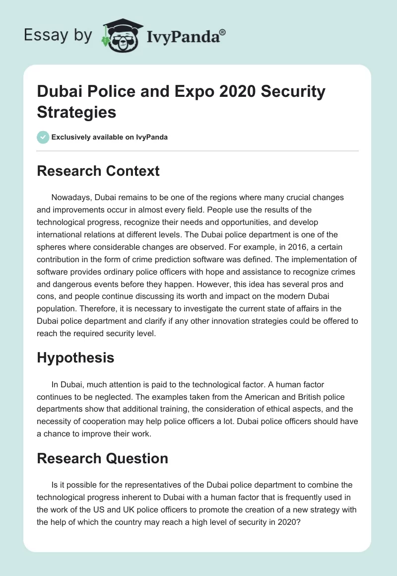 Dubai Police and Expo 2020 Security Strategies. Page 1