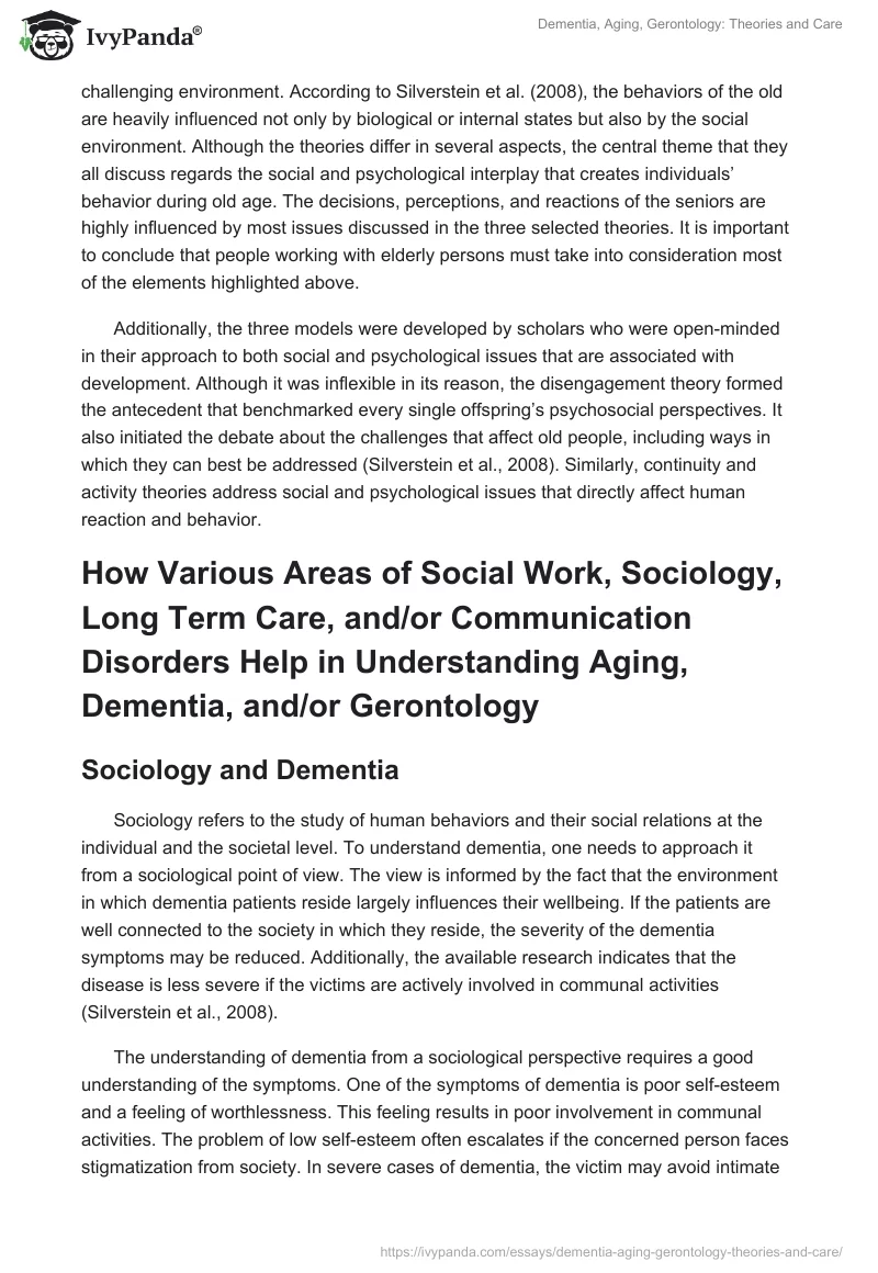 Dementia, Aging, Gerontology: Theories and Care. Page 4