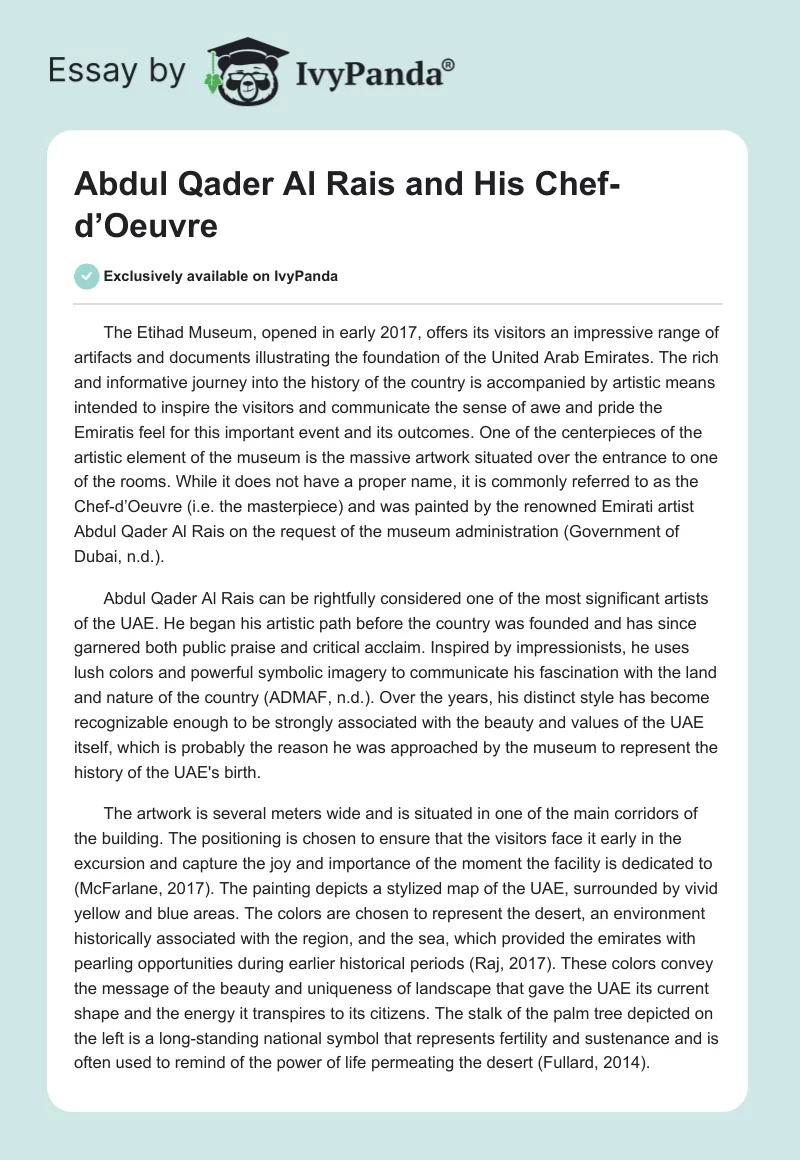 Abdul Qader Al Rais and His Chef-d’Oeuvre. Page 1