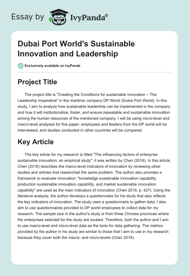 Dubai Port World's Sustainable Innovation and Leadership. Page 1