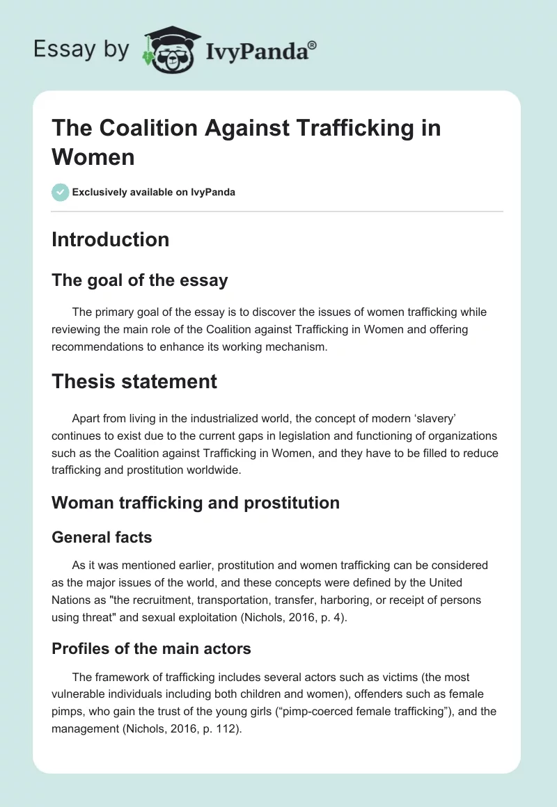 The Coalition Against Trafficking in Women. Page 1