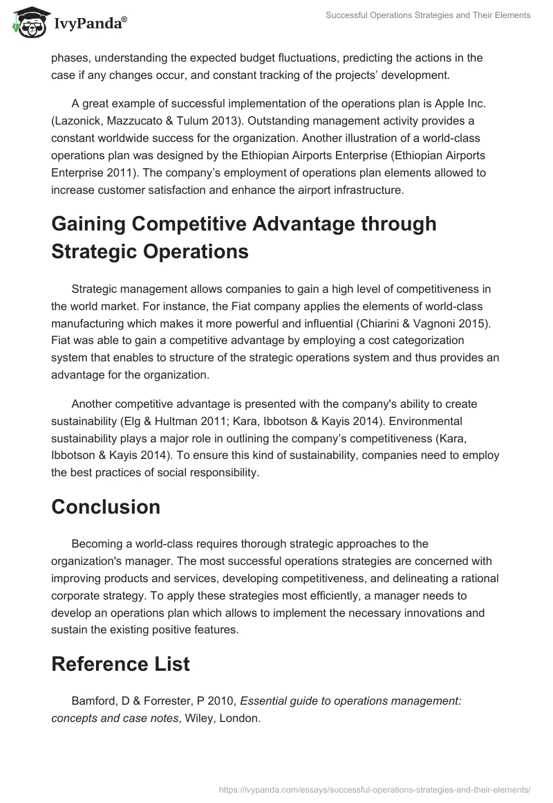 Successful Operations Strategies and Their Elements. Page 2