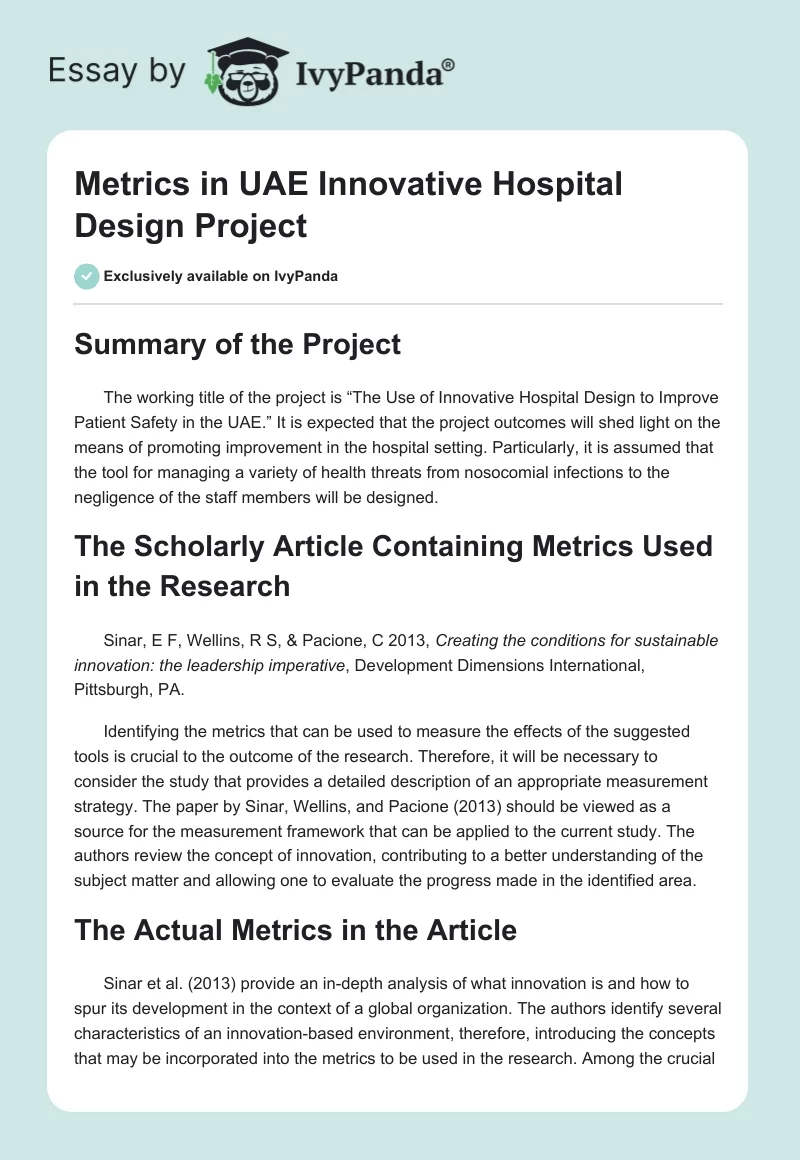 Metrics in UAE Innovative Hospital Design Project. Page 1