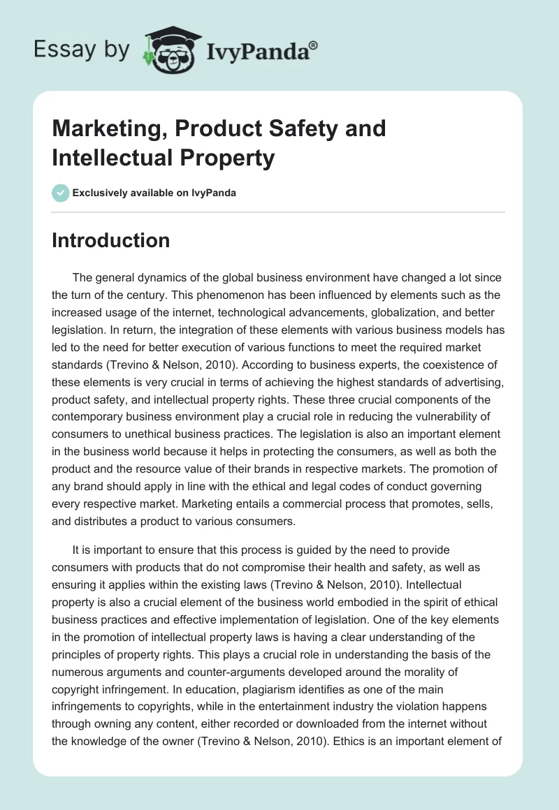 Marketing, Product Safety and Intellectual Property. Page 1