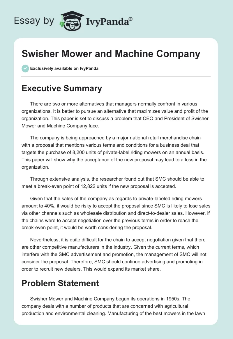 Swisher Mower and Machine Company. Page 1