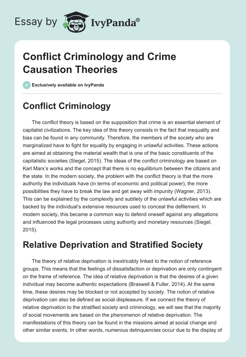 Conflict Criminology and Crime Causation Theories. Page 1