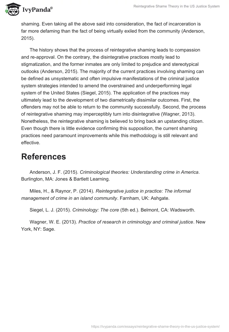 Reintegrative Shame Theory in the US Justice System. Page 2