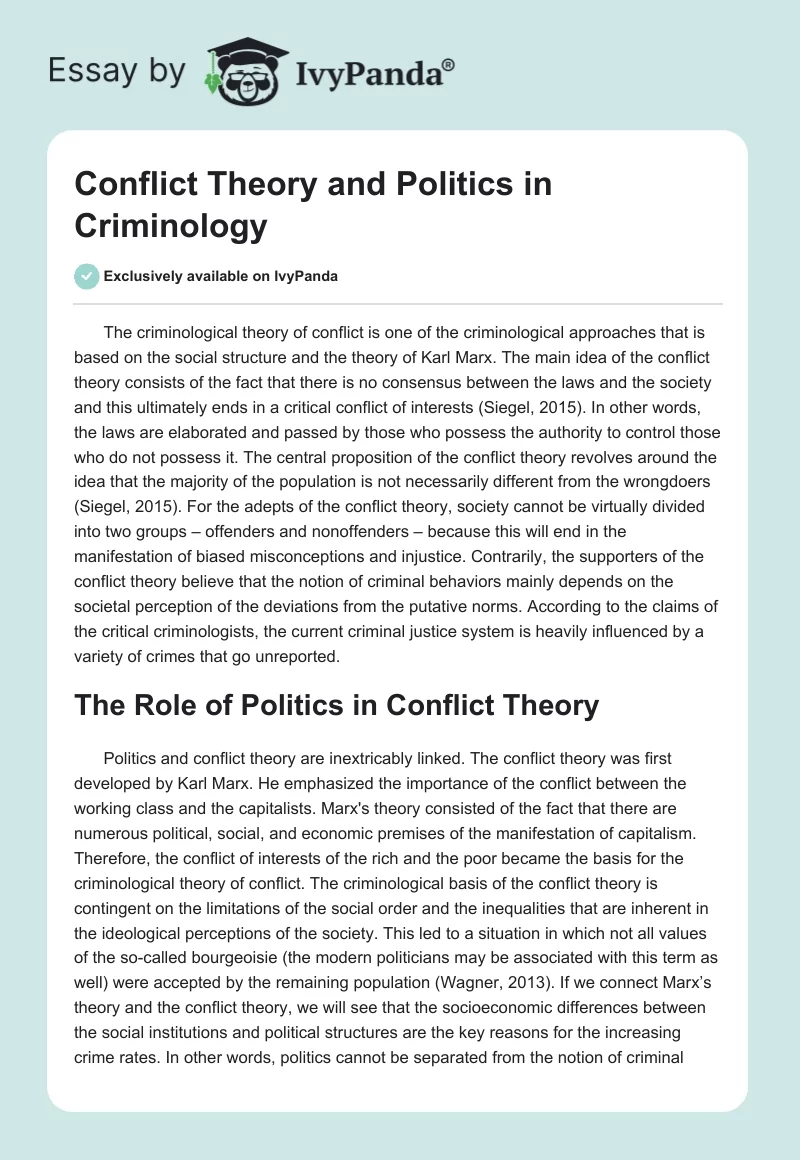 Conflict Theory and Politics in Criminology. Page 1