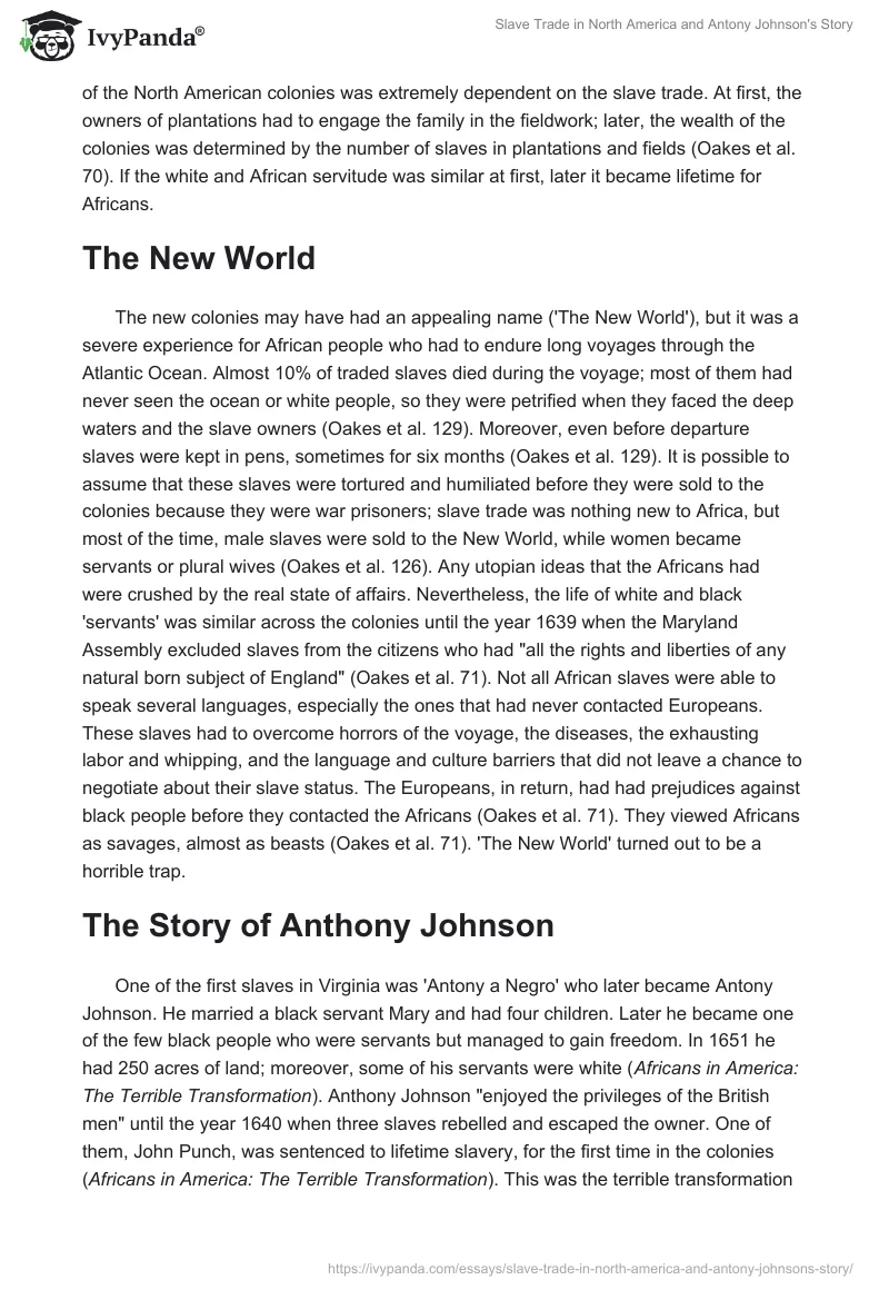 Slave Trade in North America and Antony Johnson's Story. Page 2