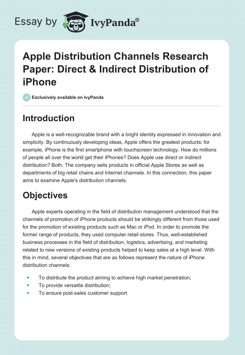 Apple Distribution Channels Research Paper: Direct & Indirect Distribution of iPhone. Page 1
