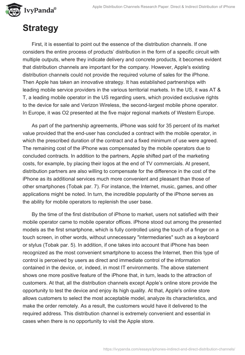 Apple Distribution Channels Research Paper: Direct & Indirect Distribution of iPhone. Page 2