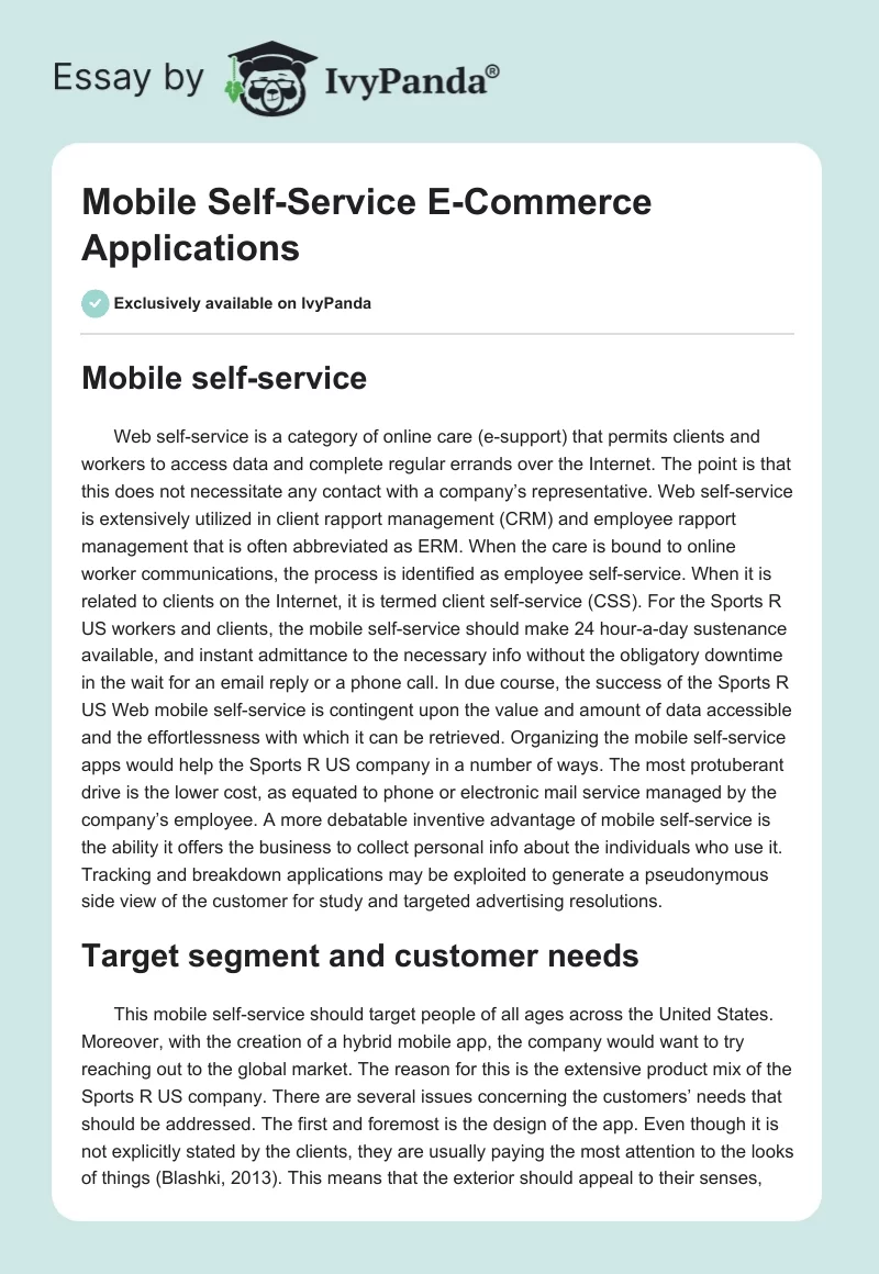 Mobile Self-Service E-Commerce Applications. Page 1