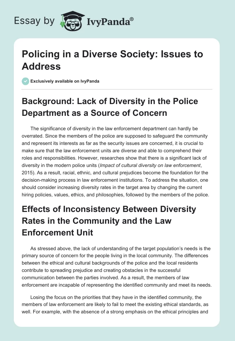 Policing in a Diverse Society: Issues to Address. Page 1