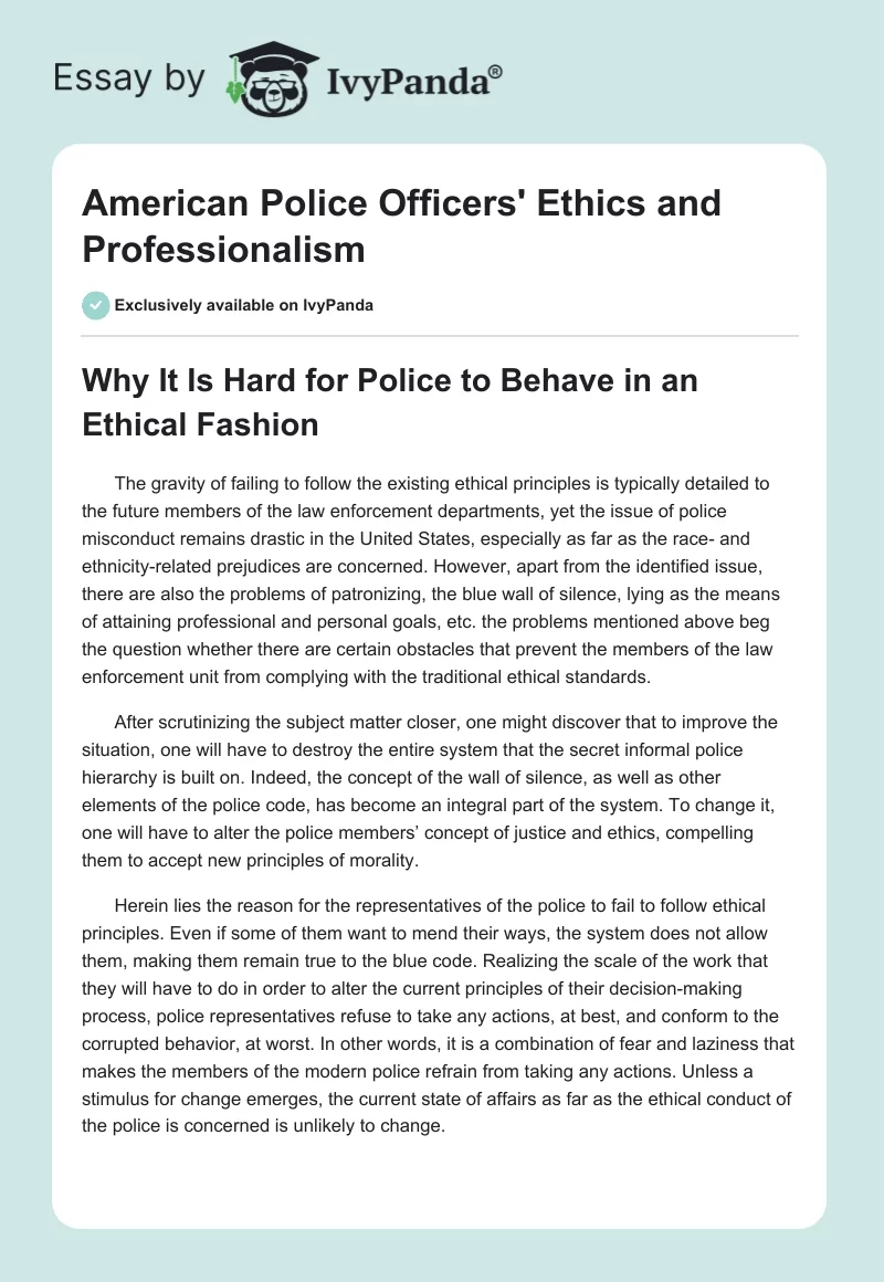 American Police Officers' Ethics and Professionalism. Page 1