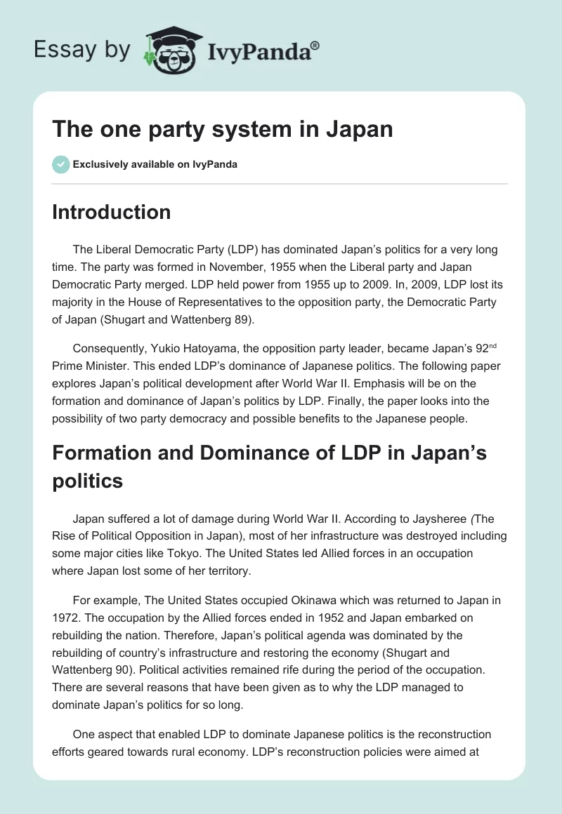 The one party system in Japan. Page 1