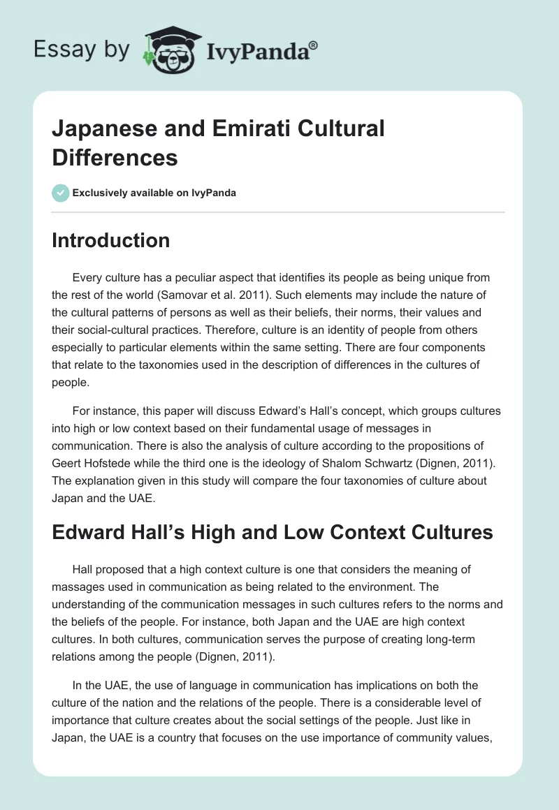 Japanese and Emirati Cultural Differences. Page 1