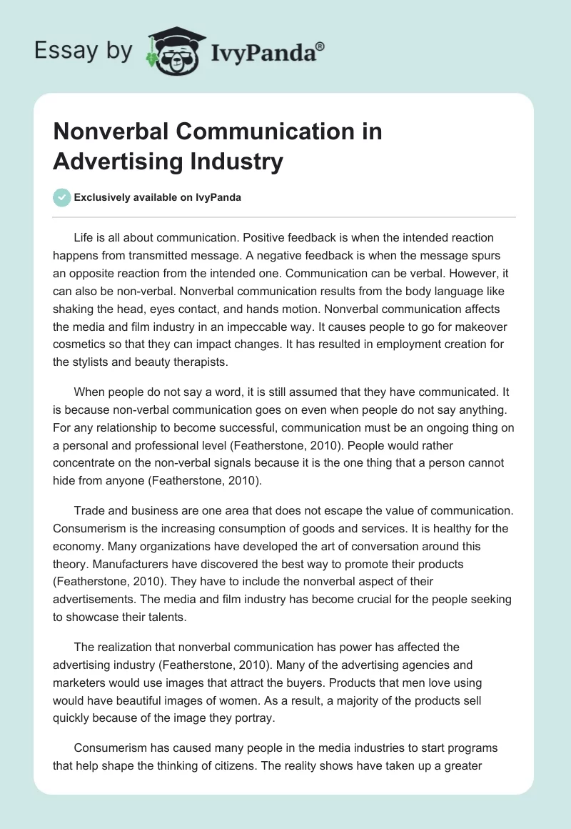 Nonverbal Communication in Advertising Industry. Page 1