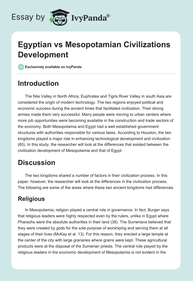 Egyptian vs. Mesopotamian Civilizations Development. Page 1