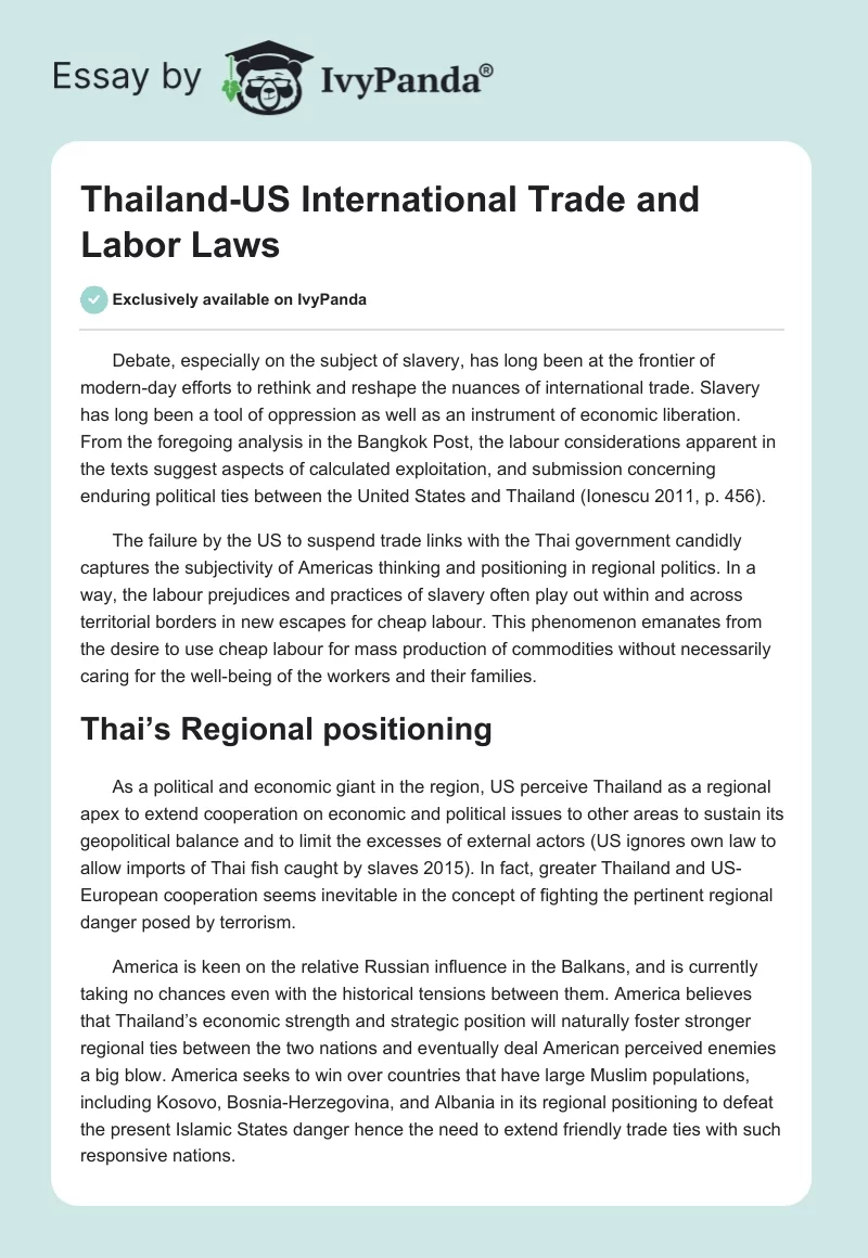 Thailand-US International Trade and Labor Laws. Page 1