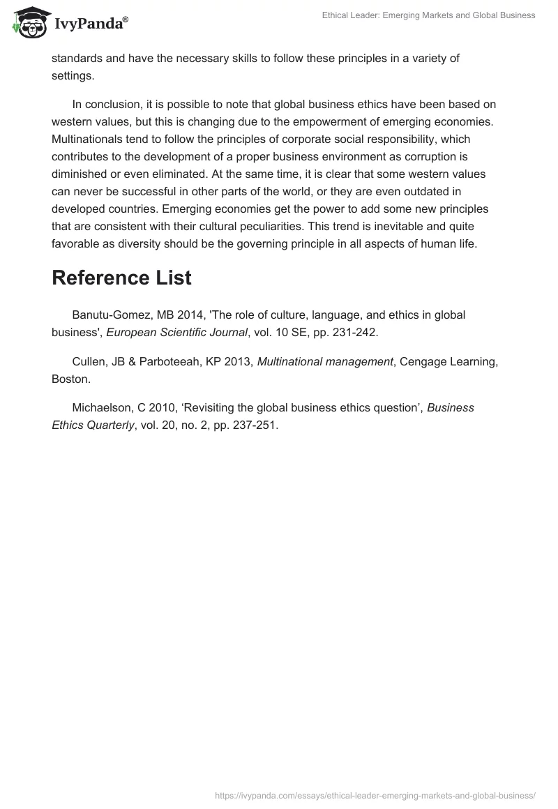 Ethical Leader: Emerging Markets and Global Business. Page 3