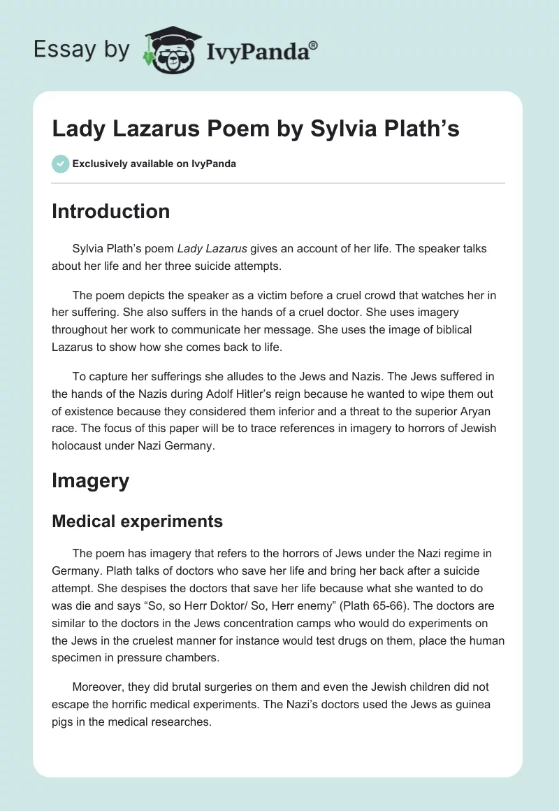 Lady Lazarus Poem by Sylvia Plath’s. Page 1