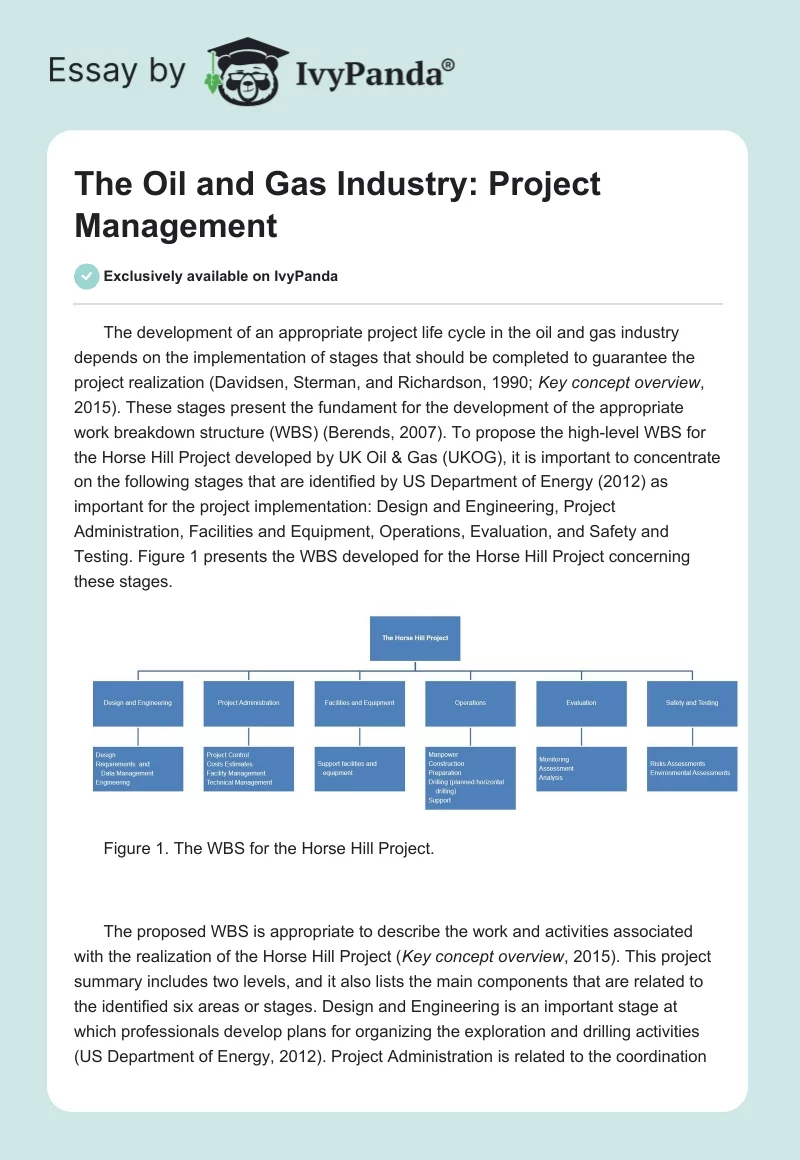 The Oil and Gas Industry: Project Management. Page 1