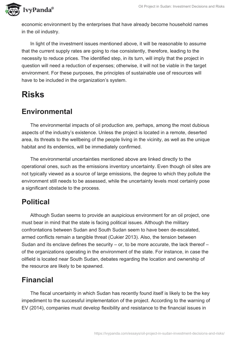 Oil Project in Sudan: Investment Decisions and Risks. Page 2
