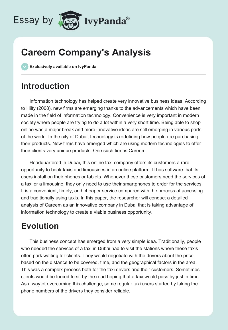 Careem Company's Analysis. Page 1