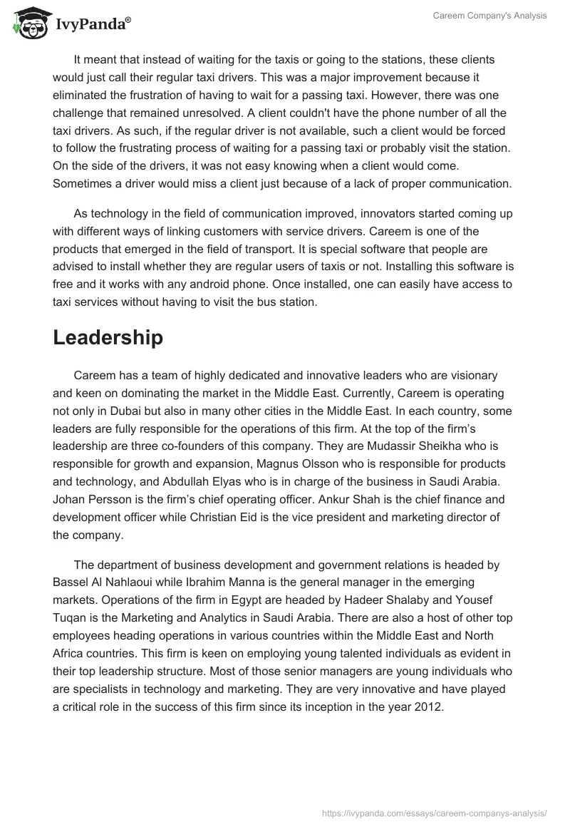Careem Company's Analysis. Page 2