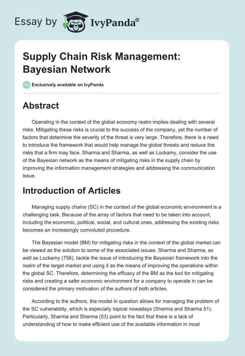 Supply Chain Risk Management: Bayesian Network. Page 1