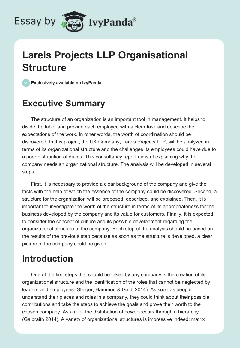 Larels Projects LLP Organisational Structure. Page 1