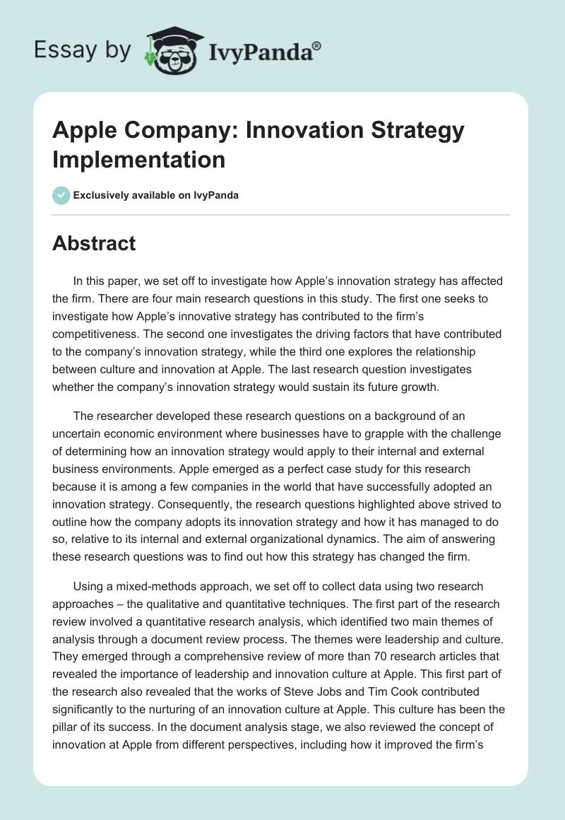 Apple Company: Innovation Strategy Implementation. Page 1