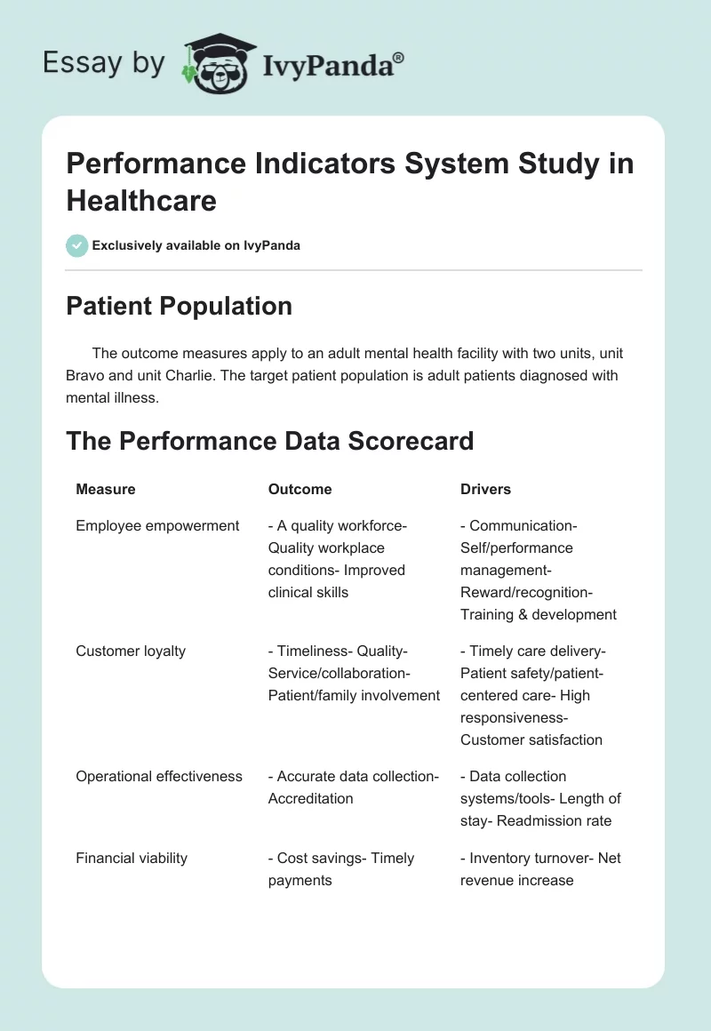 Performance Indicators System Study in Healthcare. Page 1