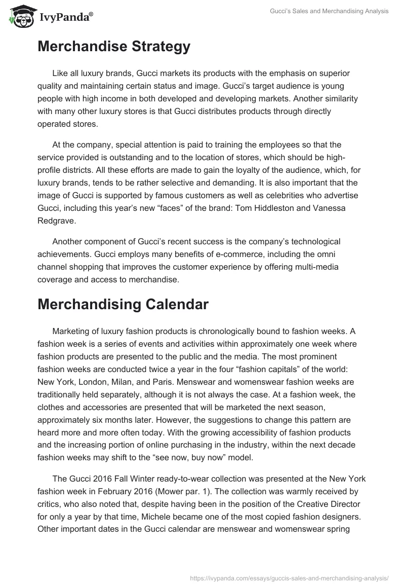 Gucci’s Sales and Merchandising Analysis. Page 2