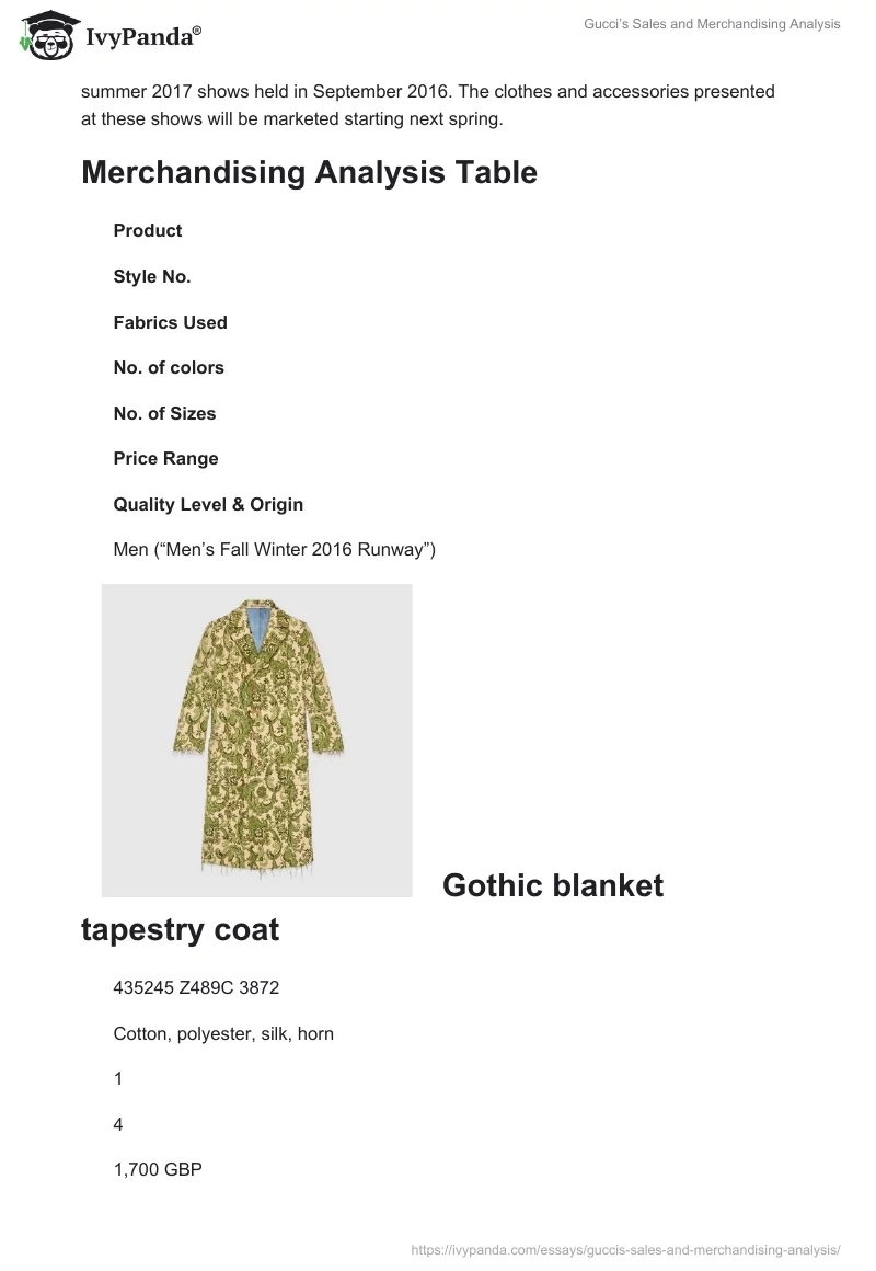 Gucci’s Sales and Merchandising Analysis. Page 3