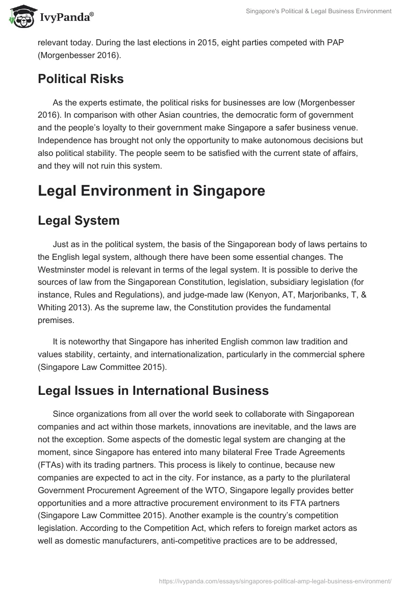 Singapore's Political & Legal Business Environment. Page 3